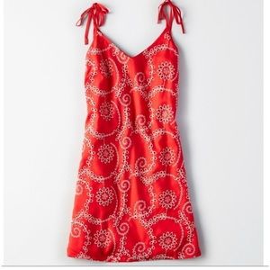 American Eagle Outfitters Red Paisley Eyelet Shift Dress Size M